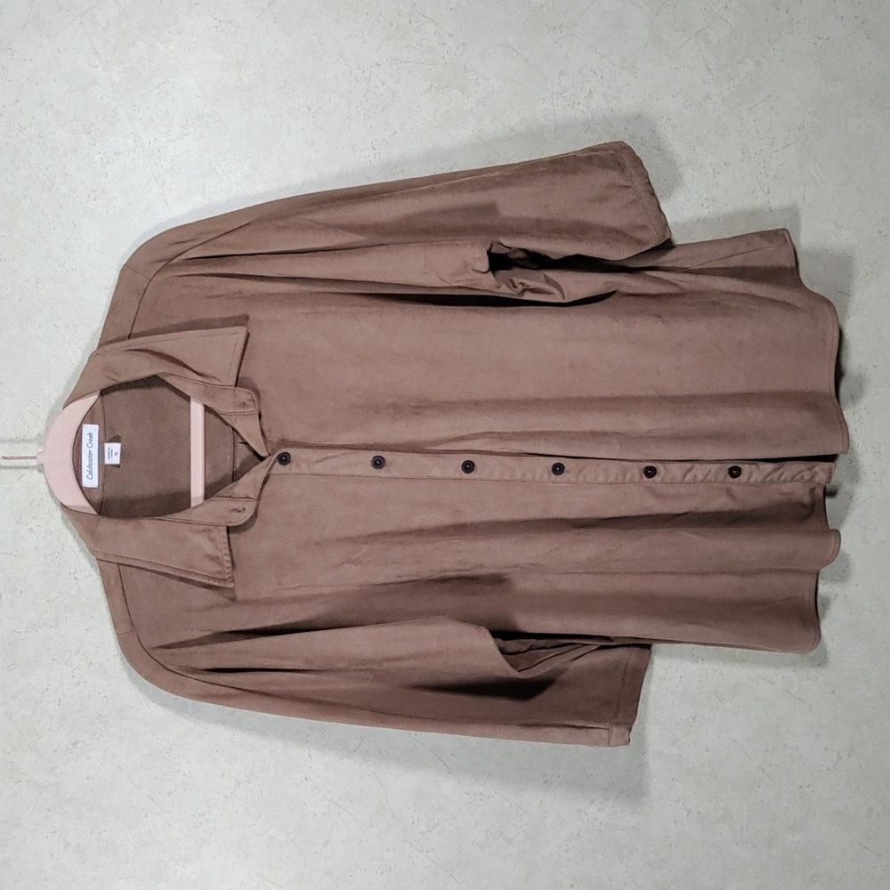 6156 Coldwater Creek tan faux suede button front shirt XL